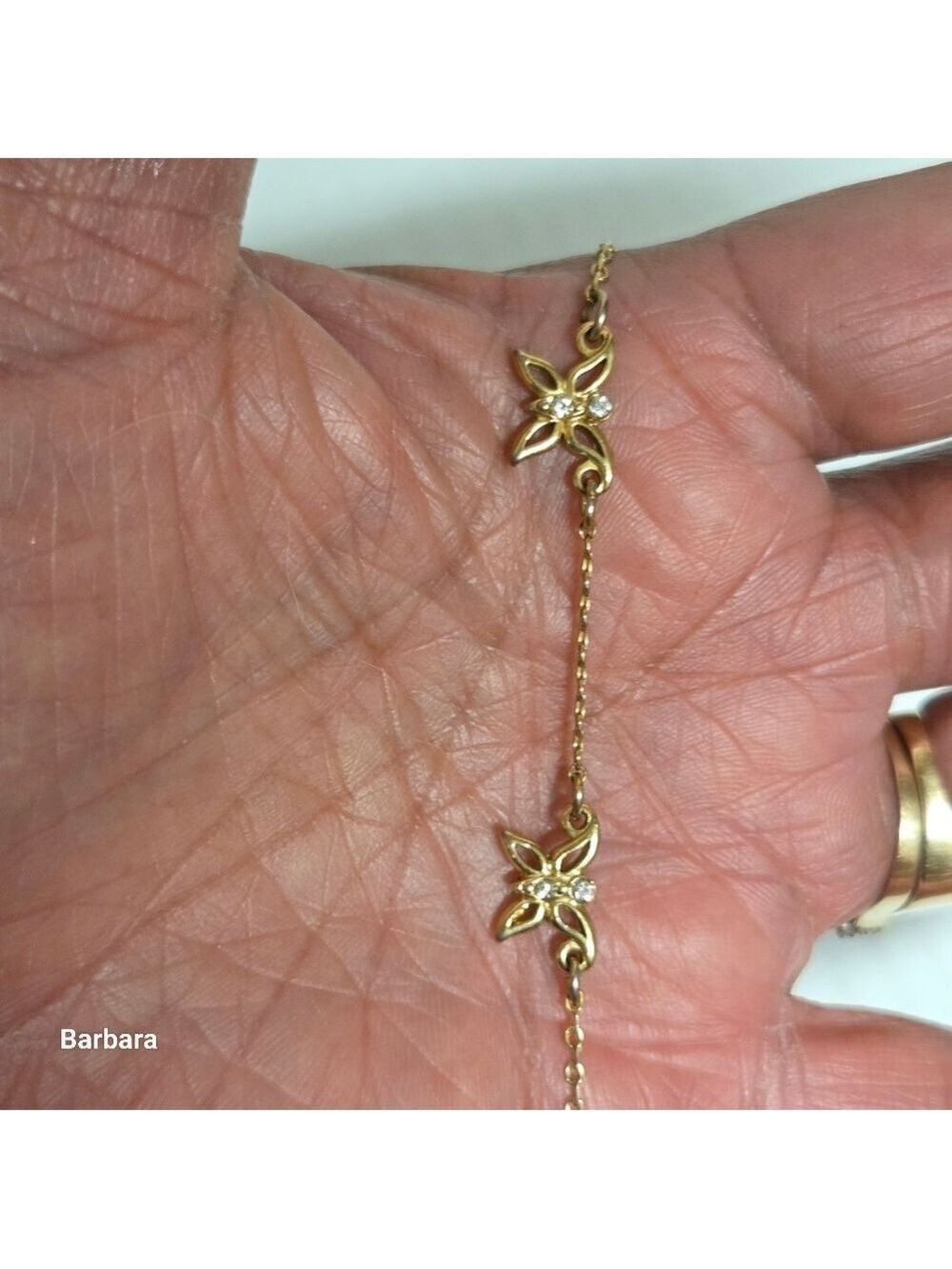 Vintage 80s Avon Gold-tone & Crystal Butterfly Ankle Link Bracelet